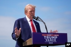 Republican presidential nominee and former U.S. President Donald Trump speaks during a news conference held at Trump National Golf Club Los Angeles in Rancho Palos Verdes, California, Sept. 13, 2024.