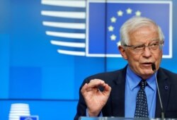 FILE - European Union foreign policy chief Josep Borrell speaks during a news conference in Brussels, May 10, 2021.