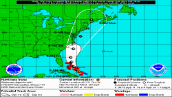 This image from the National Weather Service shows Hurricane Irene's predicted path as of 1800 UTC, August 24, 2011