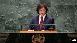 FILE - Georgia Prime Minister Irakli Kobakhidze addresses the 79th session of the United Nations General Assembly, Sept. 25, 2024.