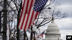 Flags are in place near the Capitol ahead of the inauguration of President-elect Joe Biden and Vice President-elect Kamala Harris, in Washington, Jan. 17, 2021. 