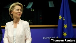 German Defense Minister Ursula von der Leyen, who has been nominated as European Commission president, attends a EU Parliament's political group European People's Party meeting at the European Parliament in Strasbourg, France , July 3, 2019. 