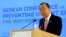 U.N. Secretary-General Ban Ki-moon addresses the Conference on the Prevention of Violent Extremism at the United Nations in Geneva, Switzerland, April 8, 2016.