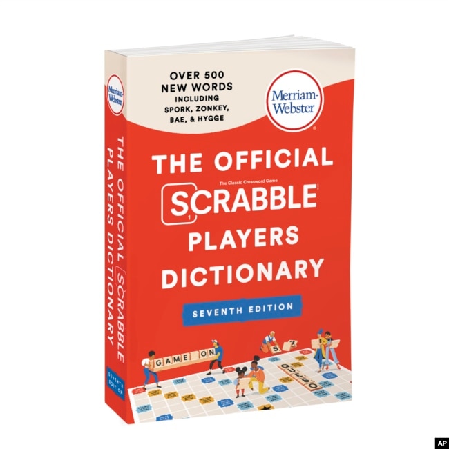 This photo shows the cover of the seventh edition of “The Official Scrabble Players Dictionary” released in November. The latest edition adds about 500 new words for Scrabble play. (Merriam-Webster via AP)