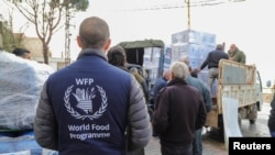 File - Aid distributed by the World Food Program, the UNHCR, UNICEF and UNFPA arrives in Qlayaa, Lebanon. March 27, 2026