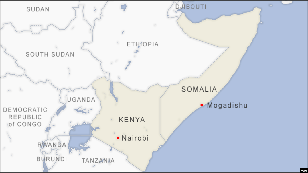 Peta kawasan Somalia dan Kenya.