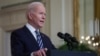 Presiden Amerika Joe Biden memberikan pernyataan mengenai serangan Rusia ke Ukraina di Gedung Putih hari Kamis (24/2). 