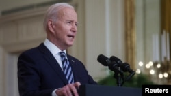 U.S. President Joe Biden speaks about Russia's attack on Ukraine in Washington