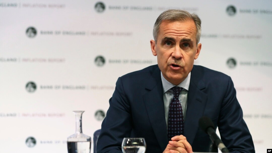 Bank of England Governor, Mark Carney, speaks during a media conference to present the central bank's quarterly Inflation Report, in London, Aug. 2, 2018. 