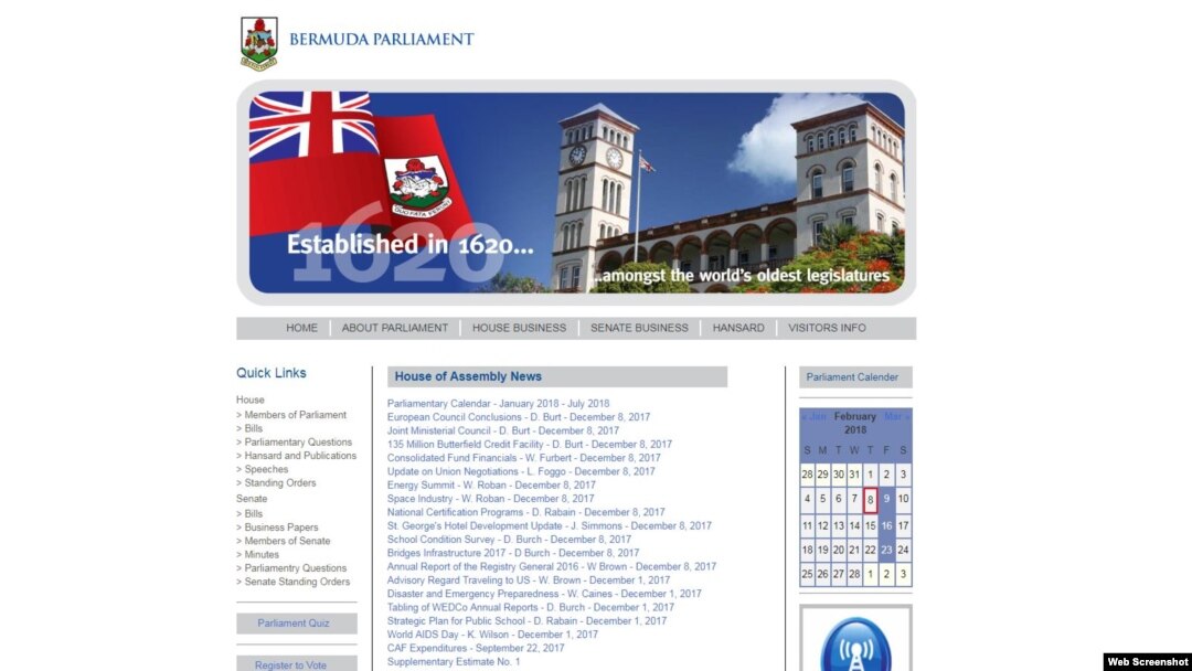A portion of the Bermuda Parliament's home page.