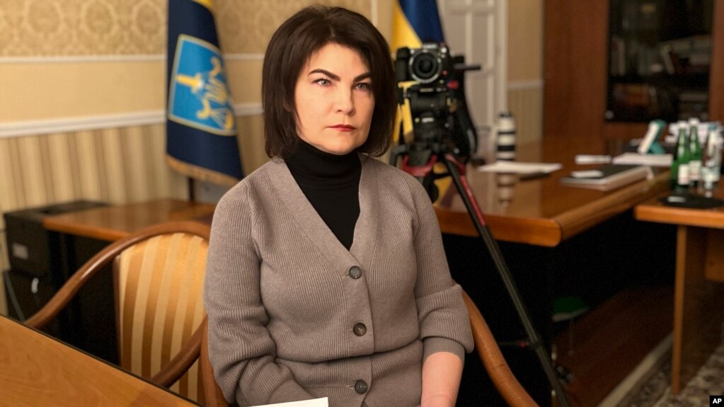 Ukraine’s Prosecutor General Iryna Venediktova sits in her office in Lviv, Ukraine on March 22, 2022. (Tom Jennings/FRONTLINE via AP)