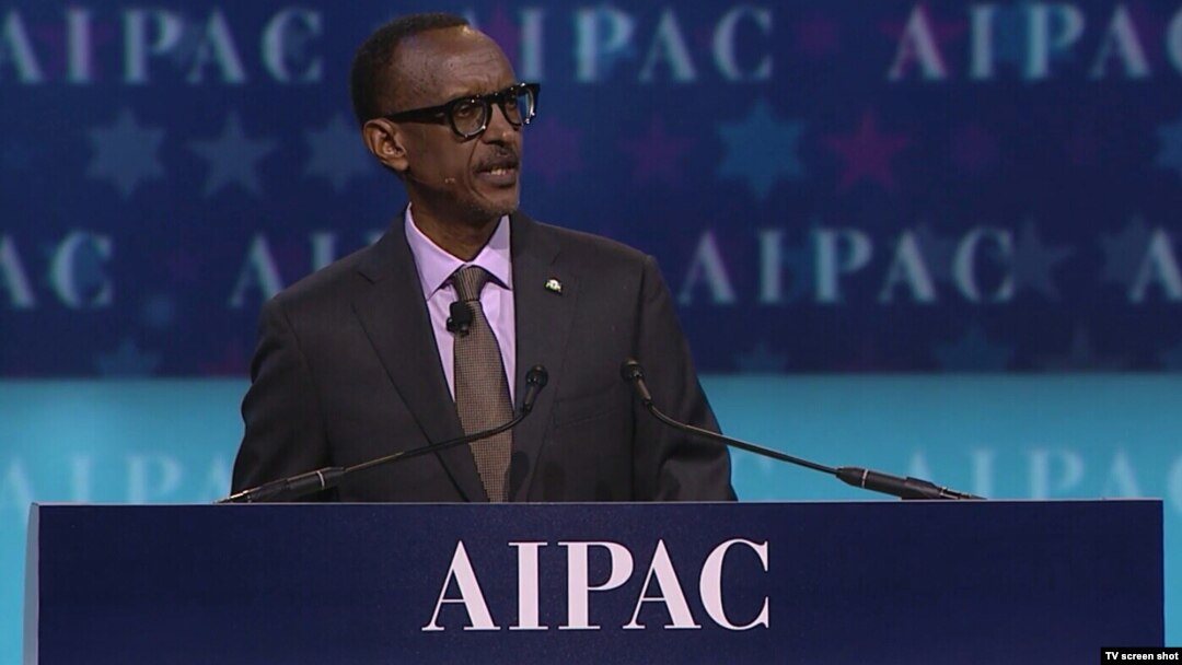 Perezida Paul Kagame w'u Rwanda ageza ijambo ku nama ya AIPAC i Washington DC