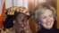 Nana Konadu Agyeman-Rawlings (L), wife of Ghana's ex-President Jerry John Rawlings, speaks with first lady Hillary Rodham Clinton during an official state dinner at the White House, February 24, 1999. 