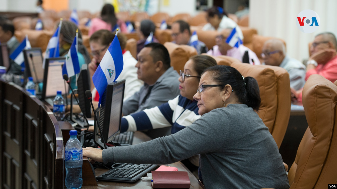 Diputados oficialistas que controlan el Parlamento de Nicaragua votan a favor de una ley enviada por el Ejecutivo. [Foto: Houston Castillo Vado]