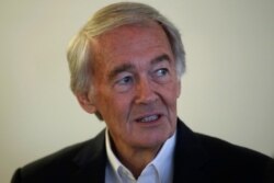 FILE - U.S. Sen. Edward Markey, D-Mass., speaks during a news conference in Boston, Aug. 26, 2019.