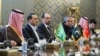 This handout picture provided by the Iranian presidency shows (L to R) Saudi Arabia's Defence Minister Prince Khalid bin Salman Al-Saud, Pakistan's army chief General Syed Asim Munir, and Turkey's intelligence chief Ibrahim Kalin during their meeting