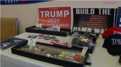 Trump memorabilia for sale at the Republican Party Headquarters of Seminole County, FL. (VOA video grab)