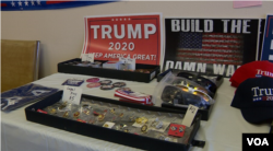 Trump memorabilia for sale at the Republican Party Headquarters of Seminole County, FL. (VOA video grab)