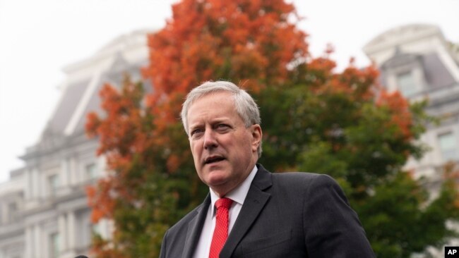 Former White House chief of staff Mark Meadows, seen in this Oct. 21, 2020, file photo in Washington, says he will not cooperate with a House committee investigating the Jan. 6 Capitol insurrection, according to his attorney.