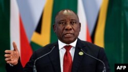 Le président sud-africain, Cyril Ramaphosa, lors d'une conférence de presse à l'issue du sommet des BRICS à Johannesburg, le 27 juillet 2018.