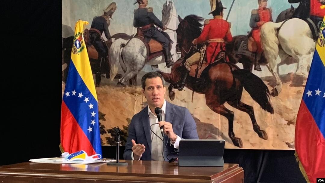 El líder opositor venezolano Juan Guaidó en una conferencia de prensa en el este de Caracas. Mayo 16, 2021. 