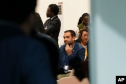 Members of the Least Developed Countries bloc gather in a meeting room during the COP29 U.N. Climate Summit on Nov. 23, 2024, in Baku, Azerbaijan.