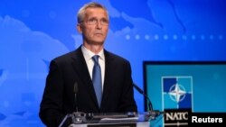 NATO Secretary General Jens Stoltenberg holds an online news conference after a NATO Foreign Ministers video meeting following developments in Afghanistan, at the NATO headquarters in Brussels, Belgium, Aug. 20, 2021. 
