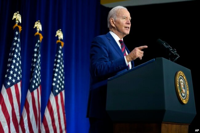 President Joe Biden speaks on efforts to reduce gun violence at The Boys & Girls Club of West San Gabriel Valley, Tuesday, March 14, 2023, in Monterey Park, Calif. (AP Photo/Evan Vucci)