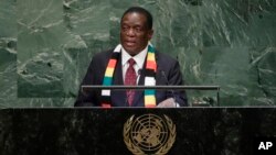 FILE: UMongameli Emmerson Mnangagwa esethula umbikooqakathekileyo oweUnited Nations General Assembly.