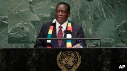 FILE: UMongameli Emmerson Mnangagwa ekhuluma emhlanganweni weUnited Nations General Assembly nyakenye.