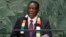 UMongameli Emmerson Mnangagwa ngesikhathi esethula umbiko wakhe kunhlanganiso emhlanganweni weUnited Nations General Assembly. 