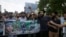 Students protest inside the Kashmir University campus in Srinagar, Indian-controlled Kashmir, July 8, 2018.