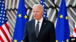 President Joe Biden arrives for the United States-European Union Summit at the European Council in Brussels.