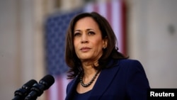 FILE - Senator Kamala Harris launches her campaign for president of the United States at a rally at Frank H. Ogawa Plaza in her hometown of Oakland, California, Jan. 27, 2019.