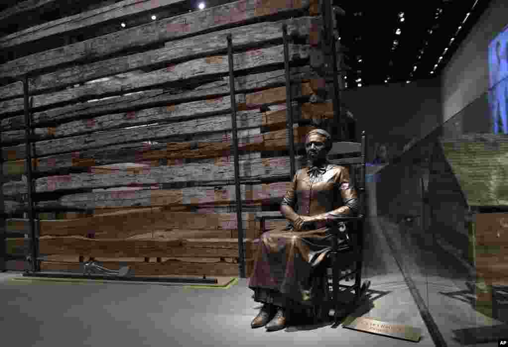 A statue of pioneer Clara Brown, who was born a slave in Virginia around 1800, is on display at the National Museum of African American History and Culture in Washington, Sept. 14, 2016.