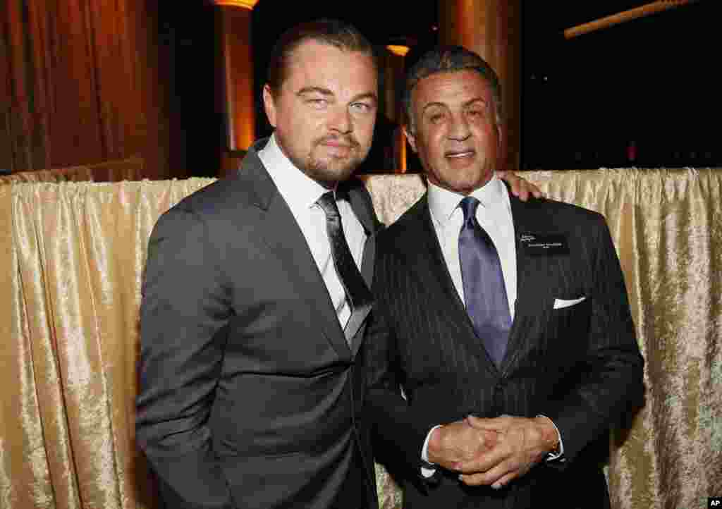 奥斯卡最佳男主角奖入围者莱昂纳多&middot;迪卡普里奥以及史泰龙（Sylvester Stallone）在洛杉矶参加奥斯卡奖被提名人午餐会（2016年2月8日）