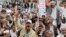 Supporters of the Shi'ite Houthi attend an anti-government rally in Sanaa, Yemen, Aug. 29, 2014. 