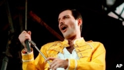 FILE - Queen lead singer Freddie Mercury performs, in Germany, July 20, 1986. 
