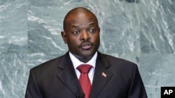 FILE - President Pierre Nkurunziza of Burundi addresses the 66th session of the United Nations General Assembly.