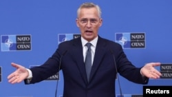 FILE - NATO Secretary General Stoltenberg gives press conference to present NATO's annual report in Brussels, March 14, 2024.
