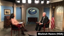 Under Secretary of State for Political Affairs Thomas Shannon talks to Navbahor Imamova, VOA Uzbek, April 13, 2018, Washington, D.C. 