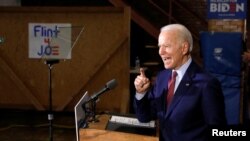 Democratic U.S. presidential candidate and former Vice President Joe Biden speaks during a campaign stop in Flint, Michigan, March 9, 2020. 