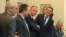 Bulgarian President Rosen Plevneliev (2nd R) before the start of his meeting with leaders of political parties in Sofia, February 22, 2013. 