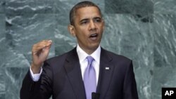 U.S. President Barack Obama addresses the 65th session of the United Nations General Assembly at the United Nations headquarters.