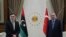 Turkey's President Recep Tayyip Erdogan, right, and Fayez Sarraj, the head of Libya's internationally-recognized government, speak prior to their talks in Ankara, Turkey, June 4, 2020. 