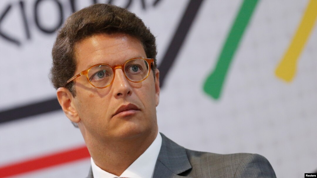 Brazil's Environment Minister Ricardo Salles attends a conference on indigenous rights organized by the prosecutor's office in Brasilia, Brazil, Jan. 23, 2019.