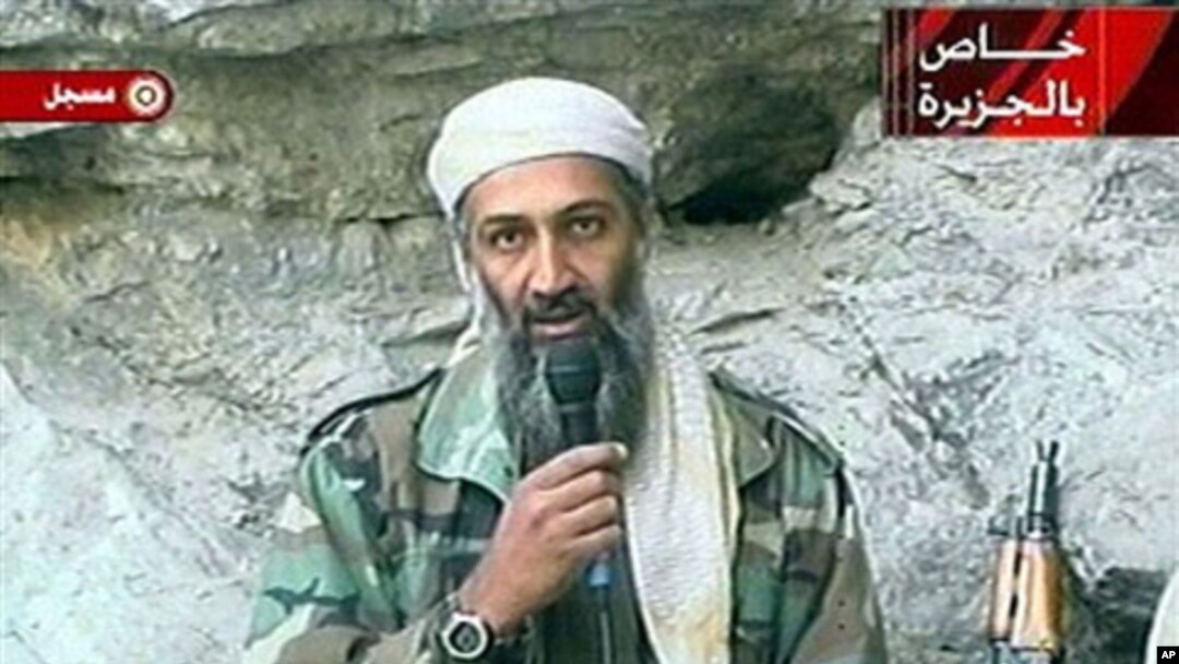 This image made from video broadcast on 07 Oct 2001 shows Osama bin Laden at an undisclosed location
