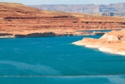 FILE - This Aug. 21, 2019, image shows Lake Powell near Page, Ariz.