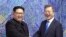 FILE - North Korean leader Kim Jong Un, left, and South Korean President Moon Jae-in inside the Peace House at the border village of Panmunjom in the Demilitarized Zone, South Korea, April 27, 2018.