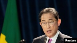 기시다 후미오 일본 총리가 2024년 5월 4일 브라질의 상파울루에서 기자회견을 하고 있다.